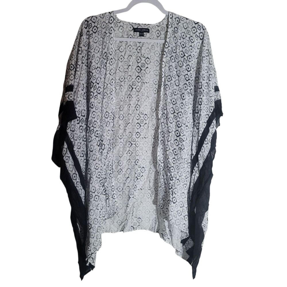 Mario Serrani Italy Floral Kimono Women's One Size S - XL White Black Boho Beach